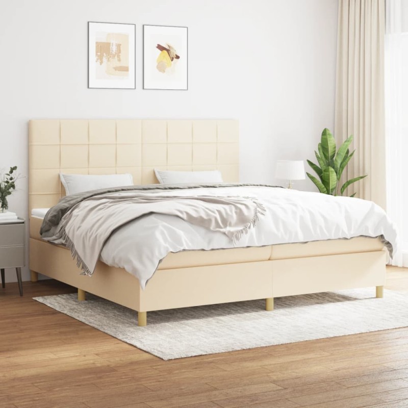 vidaXL Cama box spring con colchón tela color crema 200x200 cm vidaXL Cama box spring con colchón tela color crema 200x200 cm