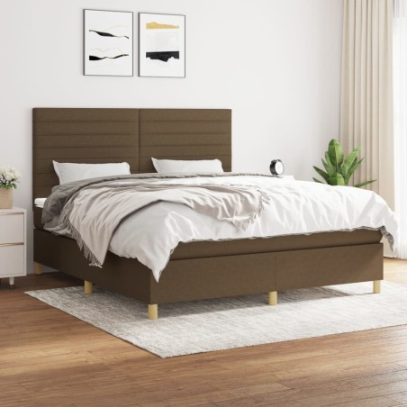 vidaXL Cama box spring con colchón tela marrón oscuro 180x200 cm