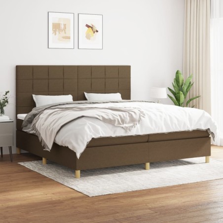 vidaXL Cama box spring con colchón tela marrón oscuro 200x200 cm