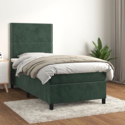 vidaXL Cama box spring con colchón terciopelo verde oscuro 90x200 cm