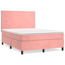 vidaXL Cama box spring con colchón terciopelo rosa 140x190 cm