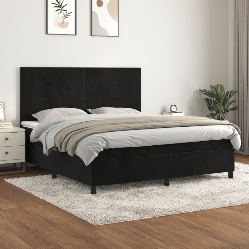 vidaXL Cama box spring con colchón terciopelo negro 180x200 cm vidaXL Cama box spring con colchón terciopelo negro 180x200 cm