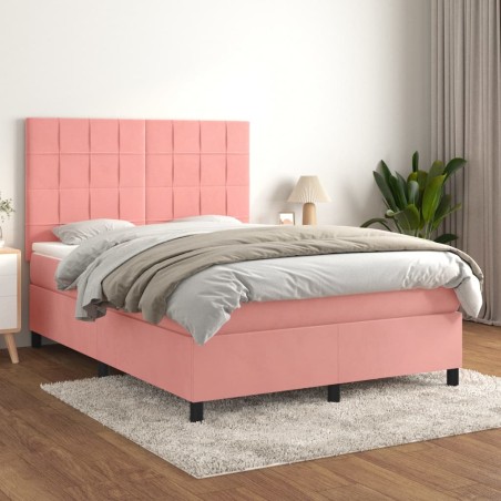vidaXL Cama box spring con colchón terciopelo rosa 140x190 cm