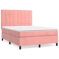 vidaXL Cama box spring con colchón terciopelo rosa 140x190 cm
