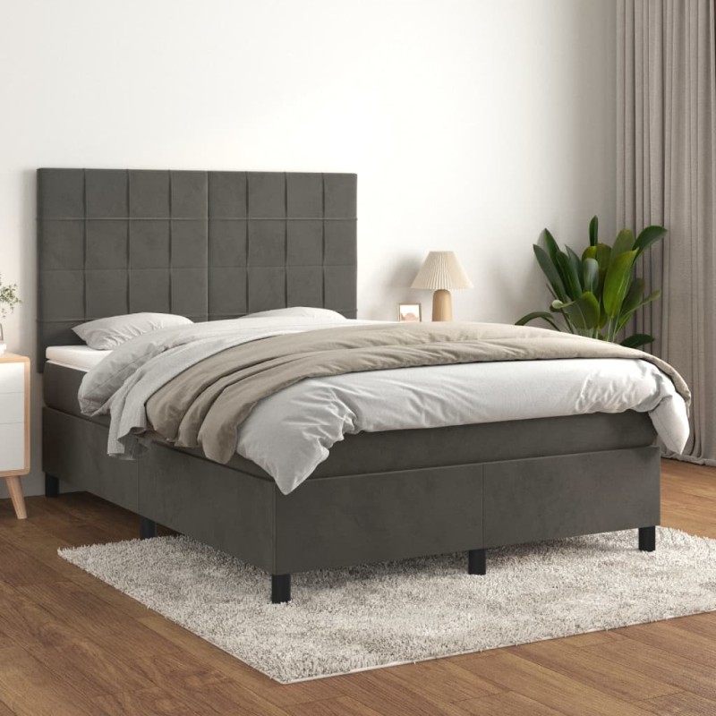 vidaXL Cama box spring con colchón terciopelo gris oscuro 140x200 cm vidaXL Cama box spring con colchón terciopelo gris oscuro 140x200 cm
