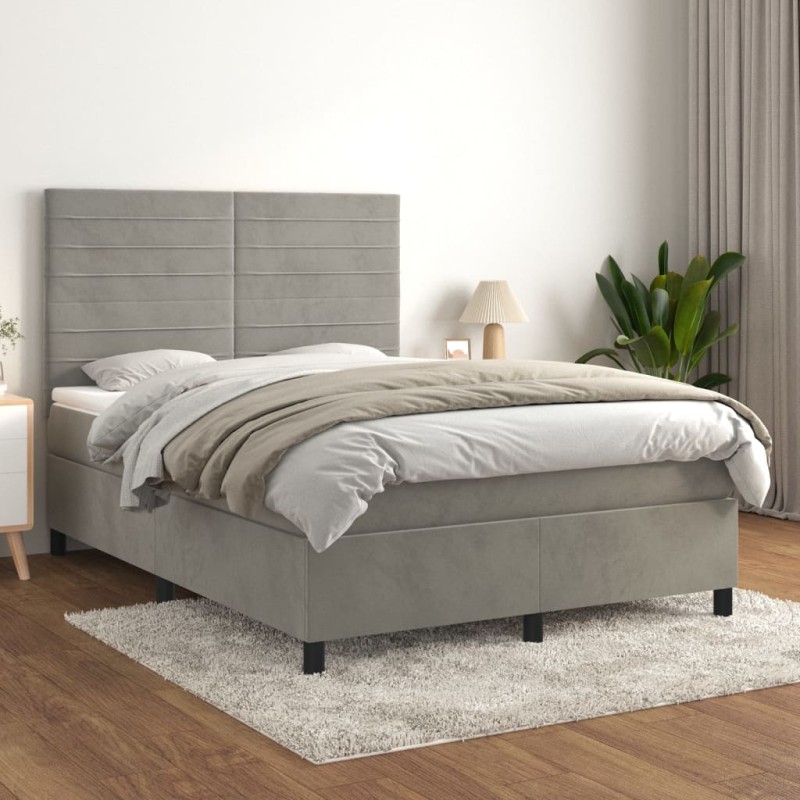 vidaXL Cama box spring con colchón terciopelo gris claro 140x200 cm vidaXL Cama box spring con colchón terciopelo gris claro 140x200 cm