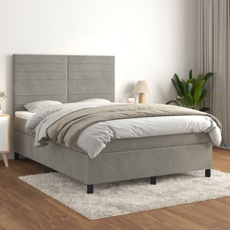 vidaXL Cama box spring con colchón terciopelo gris claro 140x200 cm