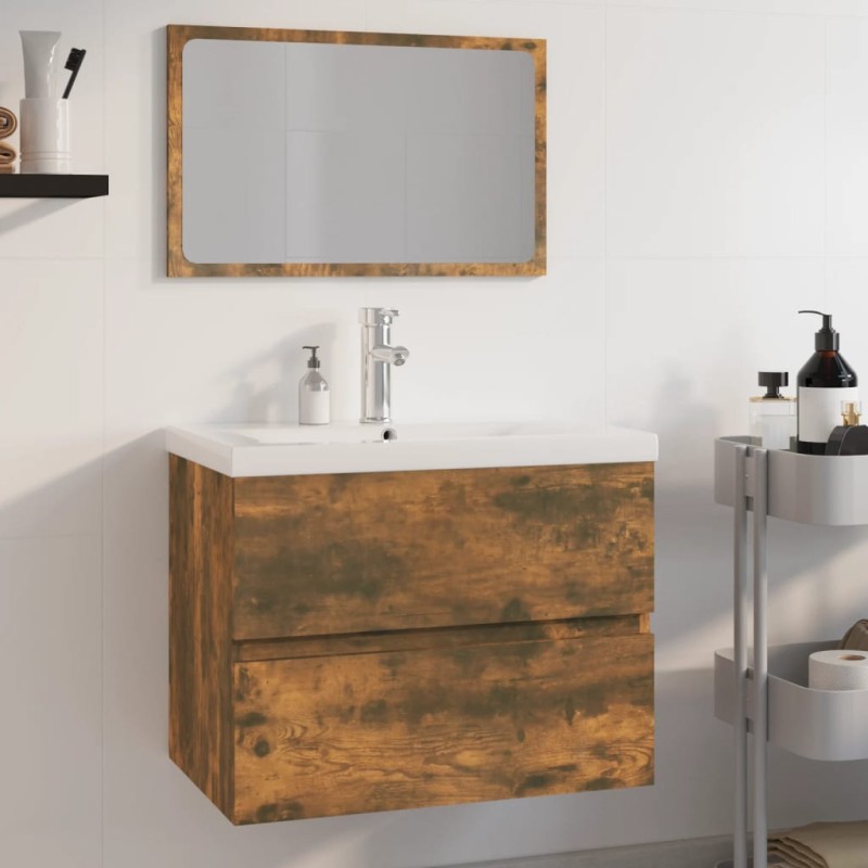 vidaXL Set de muebles de baño madera contrachapada color roble ahumado vidaXL Set de muebles de baño madera contrachapada color roble ahumado