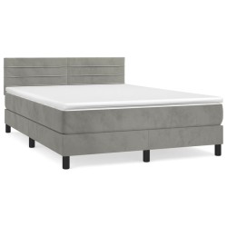 vidaXL Cama box spring con colchón terciopelo gris claro 140x190 cm