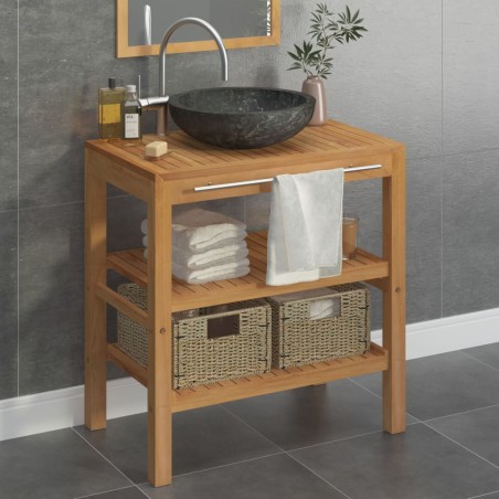 vidaXL Mueble tocador madera teca maciza con lavabo de mármol negro
