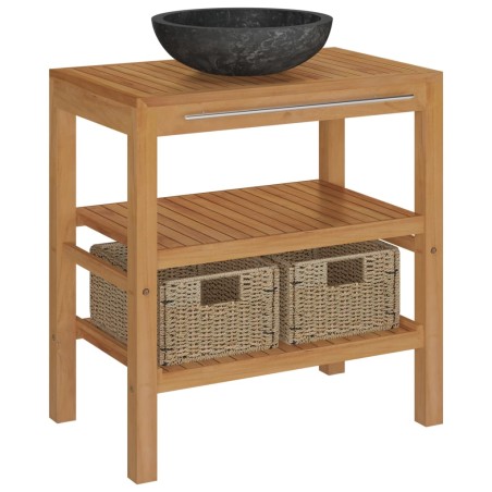 vidaXL Mueble tocador madera teca maciza con lavabo de mármol negro