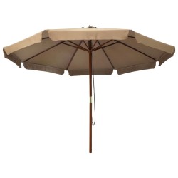 vidaXL Sombrilla de jardín con palo de madera gris topo 330 cm