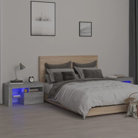 vidaXL Mesitas de noche con luces LED 2 uds gris sonoma 70x36,5x40 cm