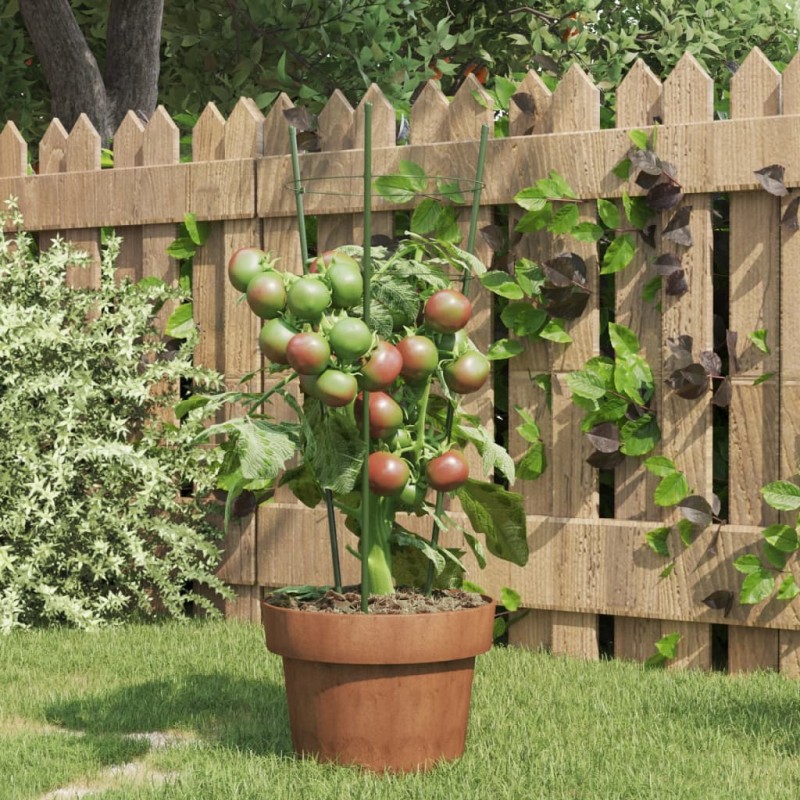 vidaXL Soportes plantas jardín con 3 anillas 5 uds acero verde 45 cm vidaXL Soportes plantas jardín con 3 anillas 5 uds acero verde 45 cm