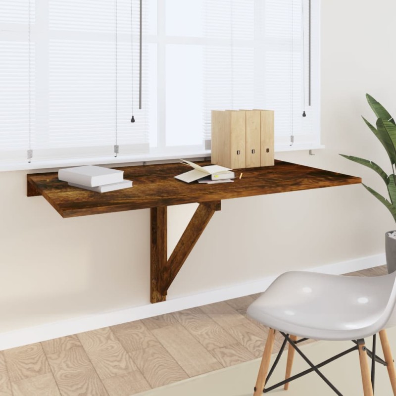 vidaXL Mesa de pared plegable contrachapada roble ahumado 100x60x56 cm vidaXL Mesa de pared plegable contrachapada roble ahumado 100x60x56 cm