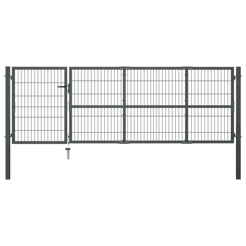 vidaXL Puerta de valla de jardín con postes acero antracita 350x100 cm vidaXL Puerta de valla de jardín con postes acero antracita 350x100 cm