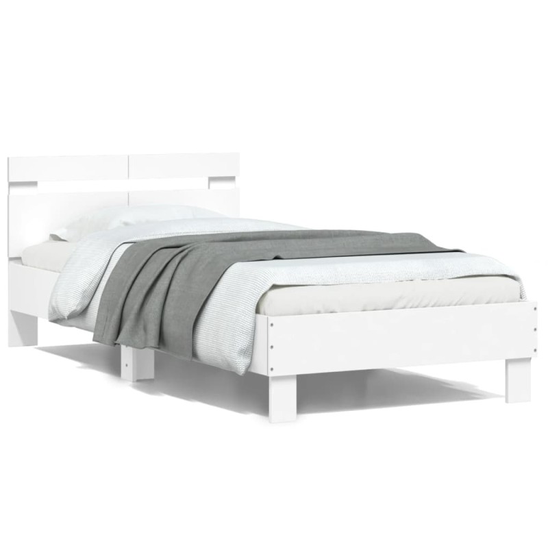 vidaXL Estructura cama con cabecero madera ingeniería blanco 100x200cm vidaXL Estructura cama con cabecero madera ingeniería blanco 100x200cm