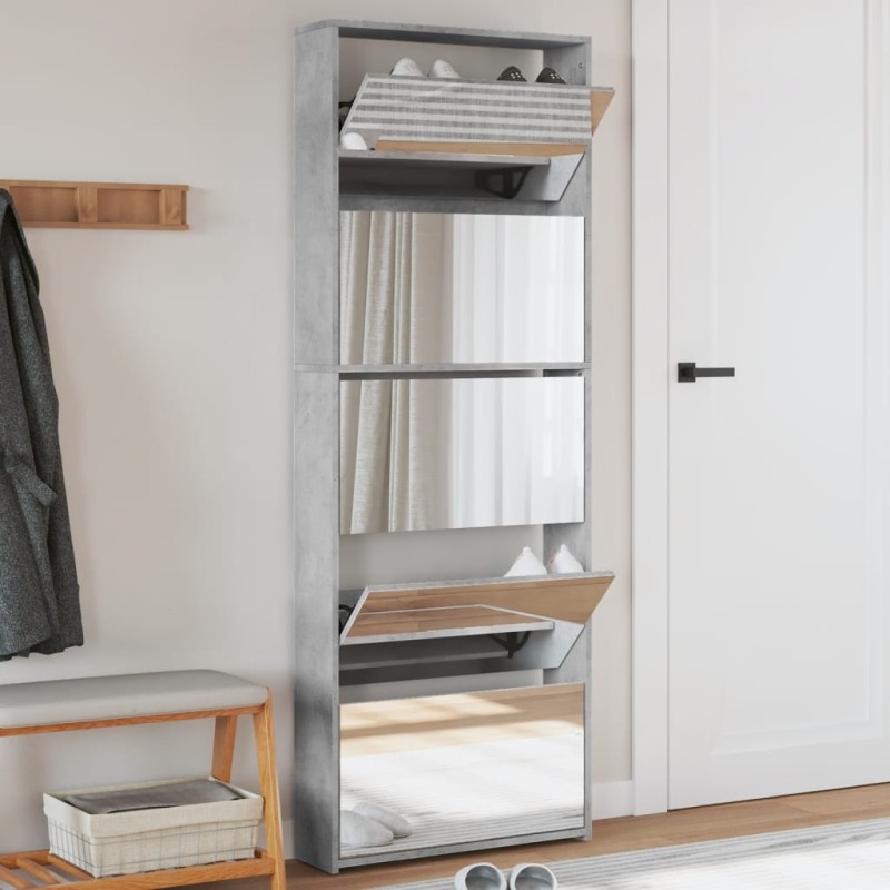 vidaXL Mueble zapatero y espejo 5 niveles gris hormigón 63x17x169,5 cm vidaXL Mueble zapatero y espejo 5 niveles gris hormigón 63x17x169,5 cm