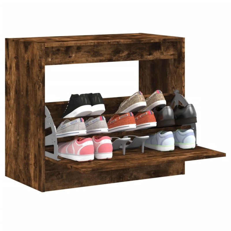 vidaXL Zapatero de madera de ingeniería roble ahumado 80x42x69 cm vidaXL Zapatero de madera de ingeniería roble ahumado 80x42x69 cm
