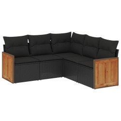 vidaXL Set de muebles de jardín 5 pzas y cojines ratán sintético negro