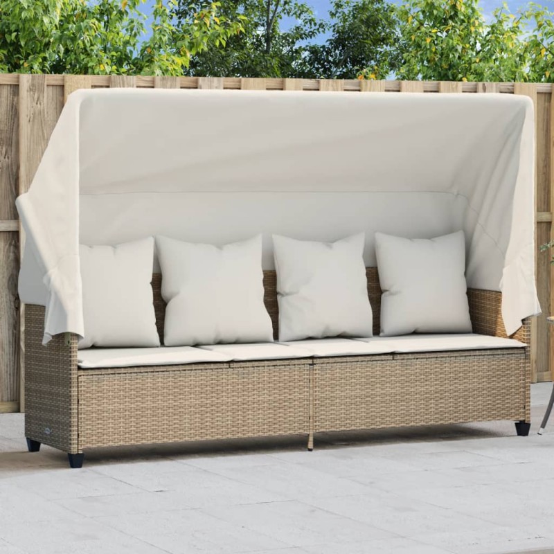 vidaXL Tumbona con capota y cojines ratán sintético beige vidaXL Tumbona con capota y cojines ratán sintético beige