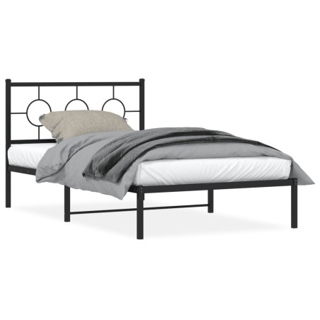 vidaXL Estructura de cama con cabecero metal negro 107x203 cm
