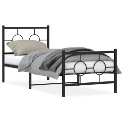 vidaXL Estructura de cama con cabecero y estribo metal negro 75x190 cm