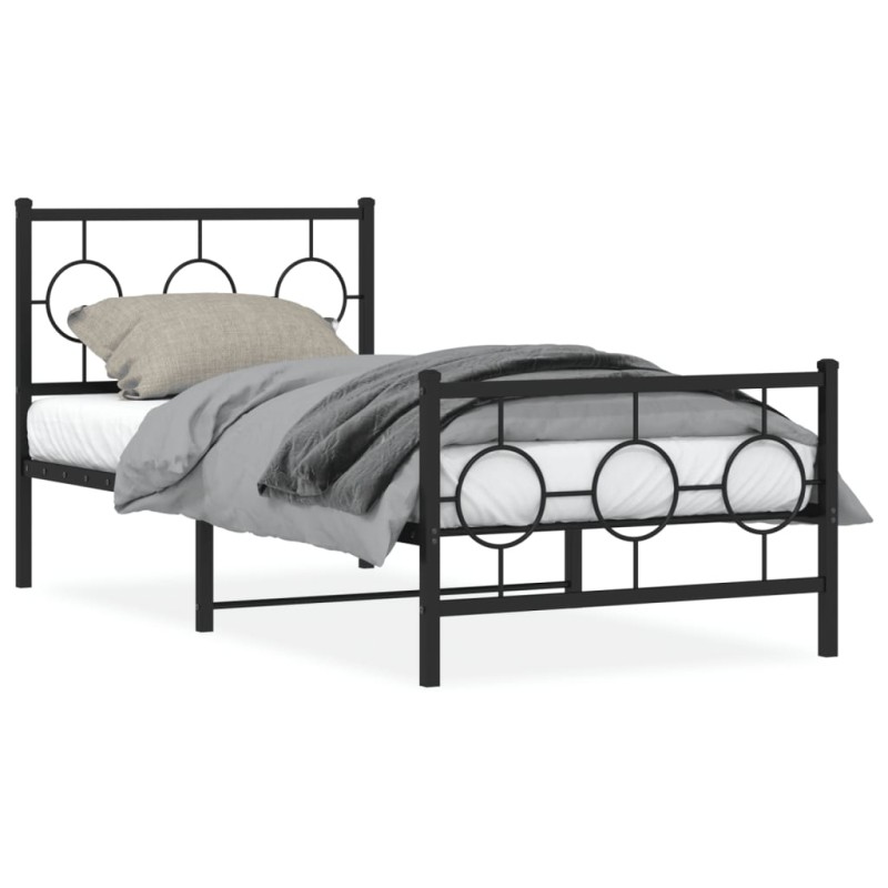 vidaXL Estructura de cama con cabecero y estribo metal negro 90x190 cm