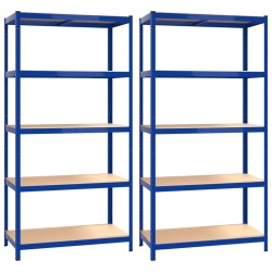 vidaXL Estantería 5 niveles 2 uds acero y madera contrachapada azul