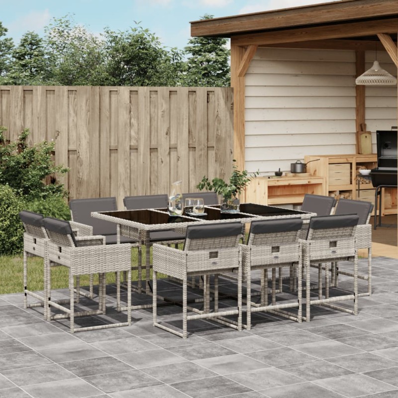 vidaXL Set de comedor de jardín 11 pzas y cojines ratán sintético gris vidaXL Set de comedor de jardín 11 pzas y cojines ratán sintético gris