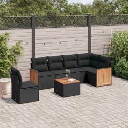 vidaXL Set de comedor de jardín 7 pzas y cojines ratán sintético negro