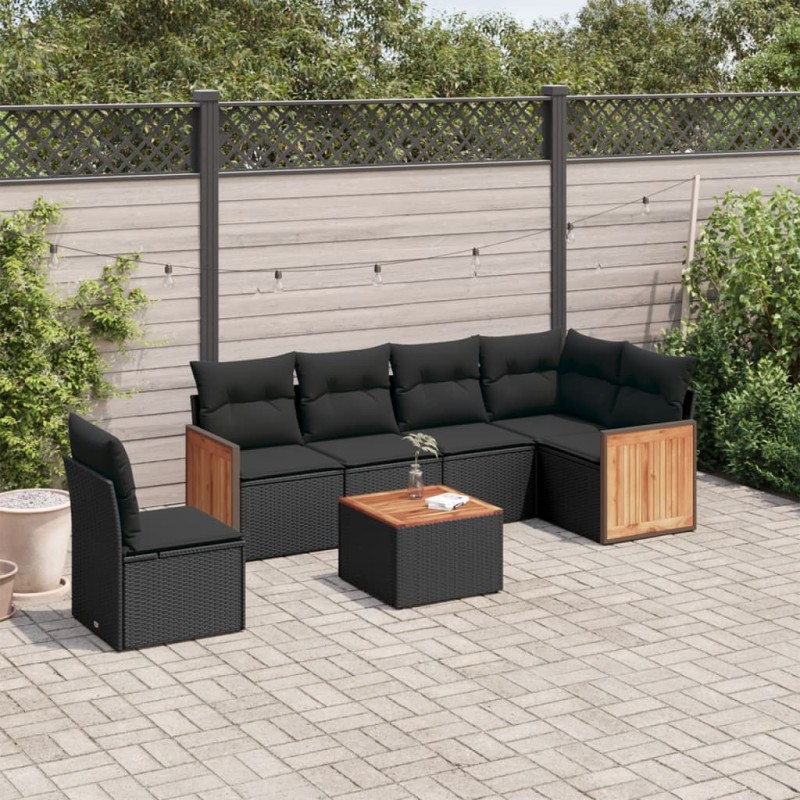 vidaXL Set de comedor de jardín 7 pzas y cojines ratán sintético negro vidaXL Set de comedor de jardín 7 pzas y cojines ratán sintético negro