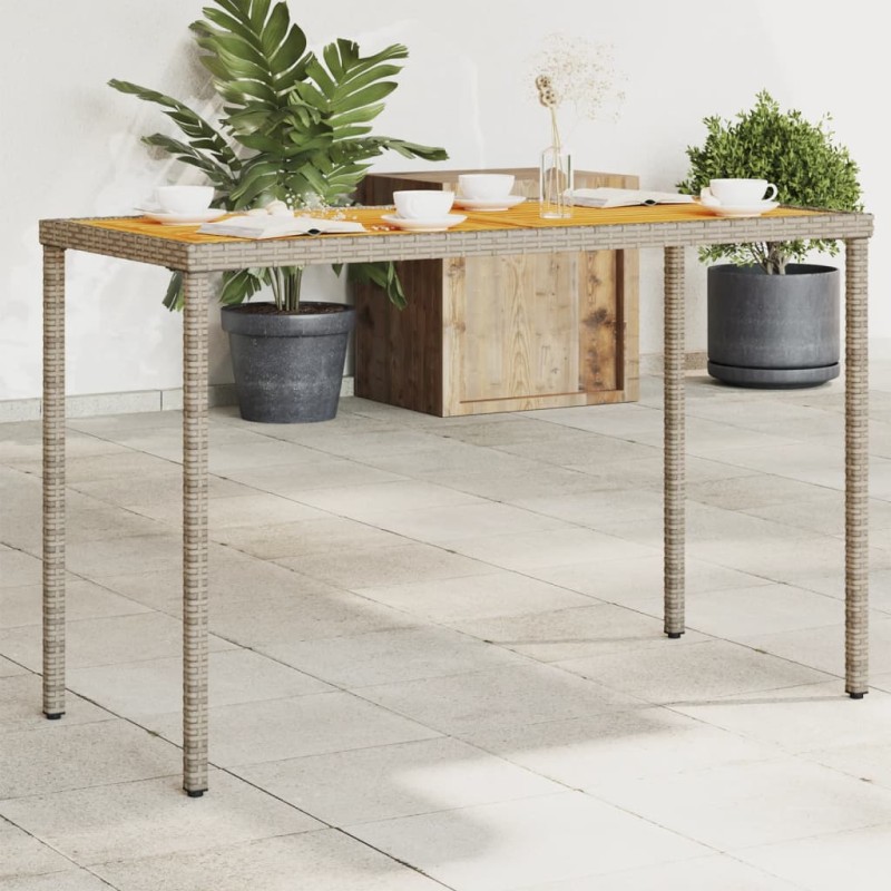 vidaXL Mesa de jardín superficie de madera ratán PE gris 115x54x74 cm vidaXL Mesa de jardín superficie de madera ratán PE gris 115x54x74 cm