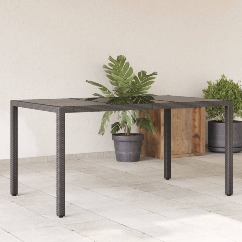 vidaXL Mesa de jardín superficie de vidrio ratán PE negro 150x90x75 cm vidaXL Mesa de jardín superficie de vidrio ratán PE negro 150x90x75 cm