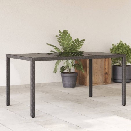 vidaXL Mesa de jardín superficie de vidrio ratán PE negro 150x90x75 cm