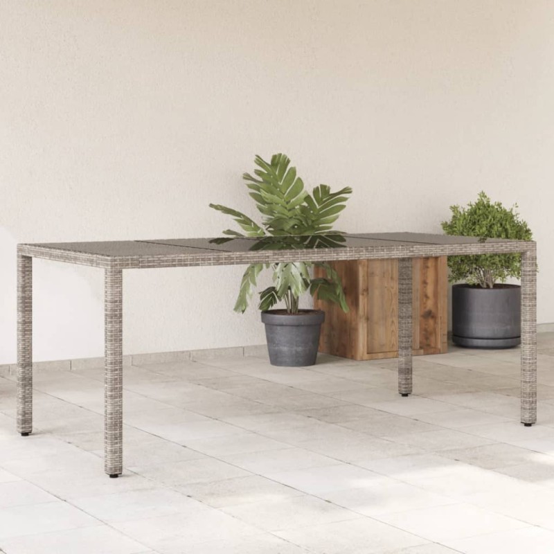 vidaXL Mesa de jardín superficie de vidrio ratán PE gris 190x90x75 cm vidaXL Mesa de jardín superficie de vidrio ratán PE gris 190x90x75 cm