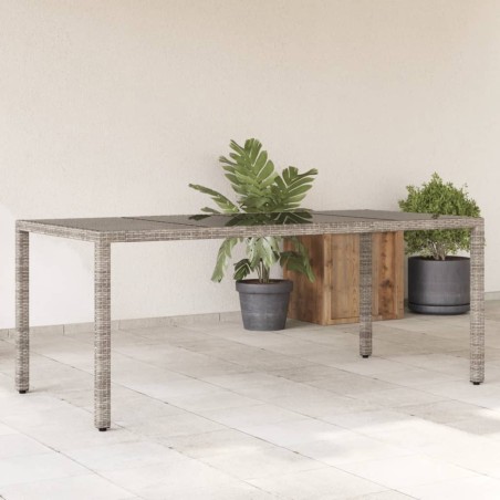 vidaXL Mesa de jardín superficie de vidrio ratán PE gris 190x90x75 cm