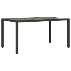 vidaXL Mesa de jardín superficie de vidrio ratán PE negro 150x90x75 cm