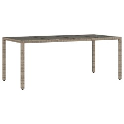 vidaXL Mesa de jardín superficie de vidrio ratán PE gris 190x90x75 cm