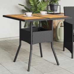 vidaXL Mesa de jardín superficie de madera ratán PE negro 80x80x75 cm