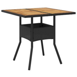 vidaXL Mesa de jardín superficie de madera ratán PE negro 80x80x75 cm