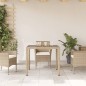 vidaXL Mesa de jardín superficie de vidrio ratán PE beige 90x90x75 cm vidaXL Mesa de jardín superficie de vidrio ratán PE beige 90x90x75 cm