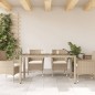 vidaXL Mesa de jardín superficie de vidrio ratán PE beige 150x90x75 cm vidaXL Mesa de jardín superficie de vidrio ratán PE beige 150x90x75 cm