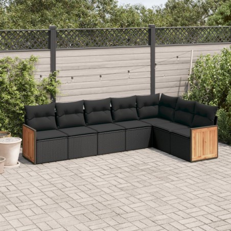 vidaXL Set de comedor de jardín 7 pzas y cojines ratán sintético negro