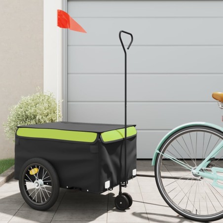 vidaXL Remolque para bicicleta hierro negro y verde 45 kg