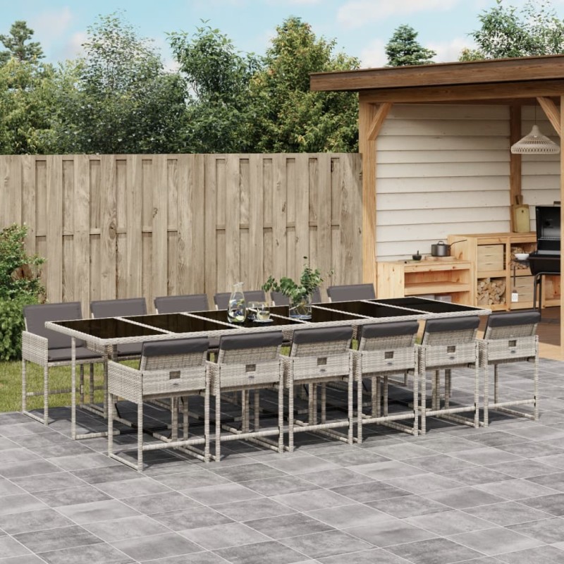 vidaXL Set comedor jardín y cojines 13 pzas ratán sintético gris claro vidaXL Set comedor jardín y cojines 13 pzas ratán sintético gris claro