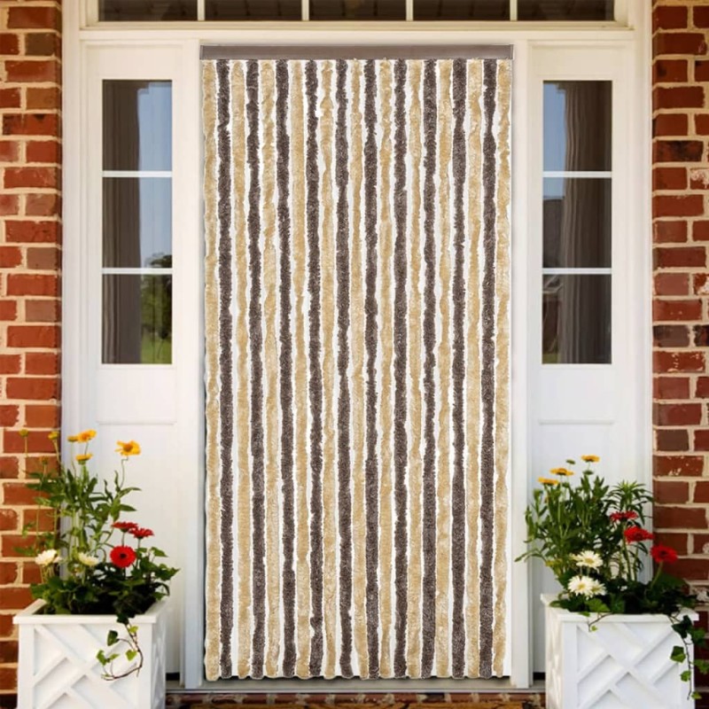 vidaXL Cortina antimoscas chenilla marrón oscuro y beige 56x200 cm