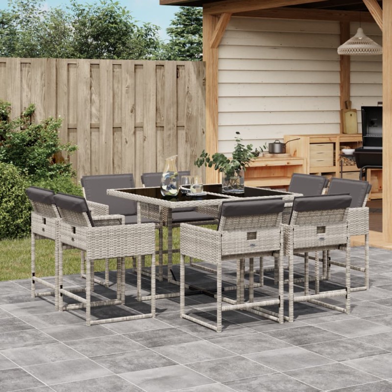 vidaXL Set comedor de jardín 9 pzas cojines ratán sintético gris claro vidaXL Set comedor de jardín 9 pzas cojines ratán sintético gris claro