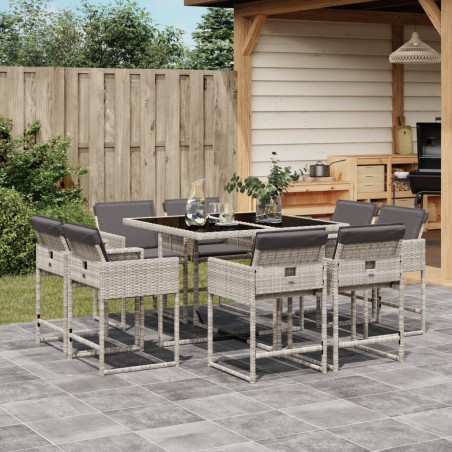 vidaXL Set comedor de jardín 9 pzas cojines ratán sintético gris claro