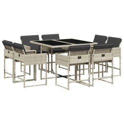 vidaXL Set comedor de jardín 9 pzas cojines ratán sintético gris claro